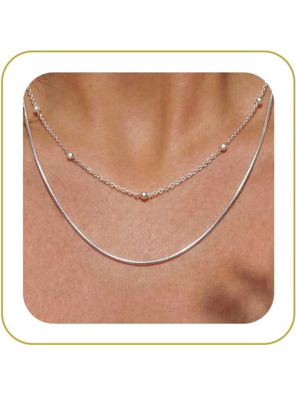 Women's Layered Bead Silver Non Tarnish Chunky 14k Gold Plated Layered Necklaces